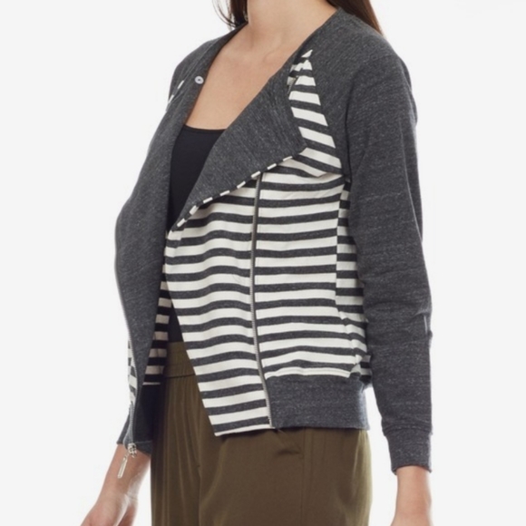 Tart Zip Up Sweatshirt Jacket Wrap Side Zip StripeGrey White Women's Small S - Picture 2 of 11
